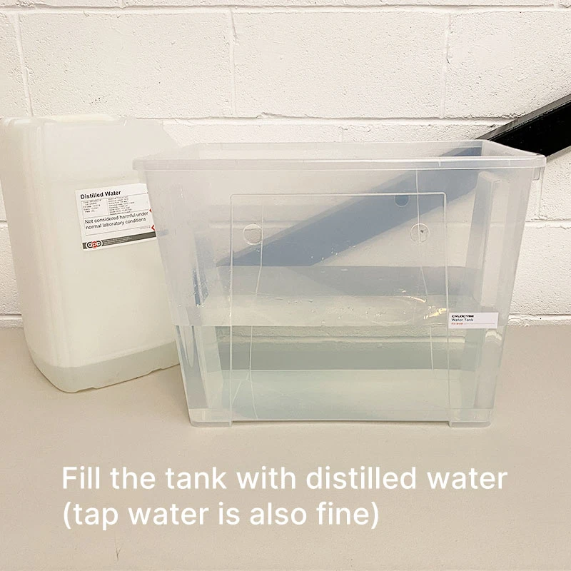 Water tank of our CyLab filled with distilled water
