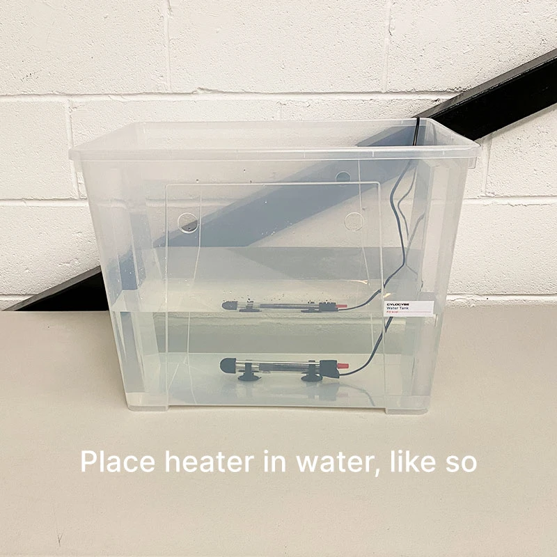 Electric water heater placed into the water tank of our CyLab