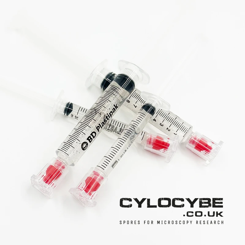 Show: 3ml and 12ml Psilocybe cubensis mushroom spore syringes with secure tamper proof syringe caps