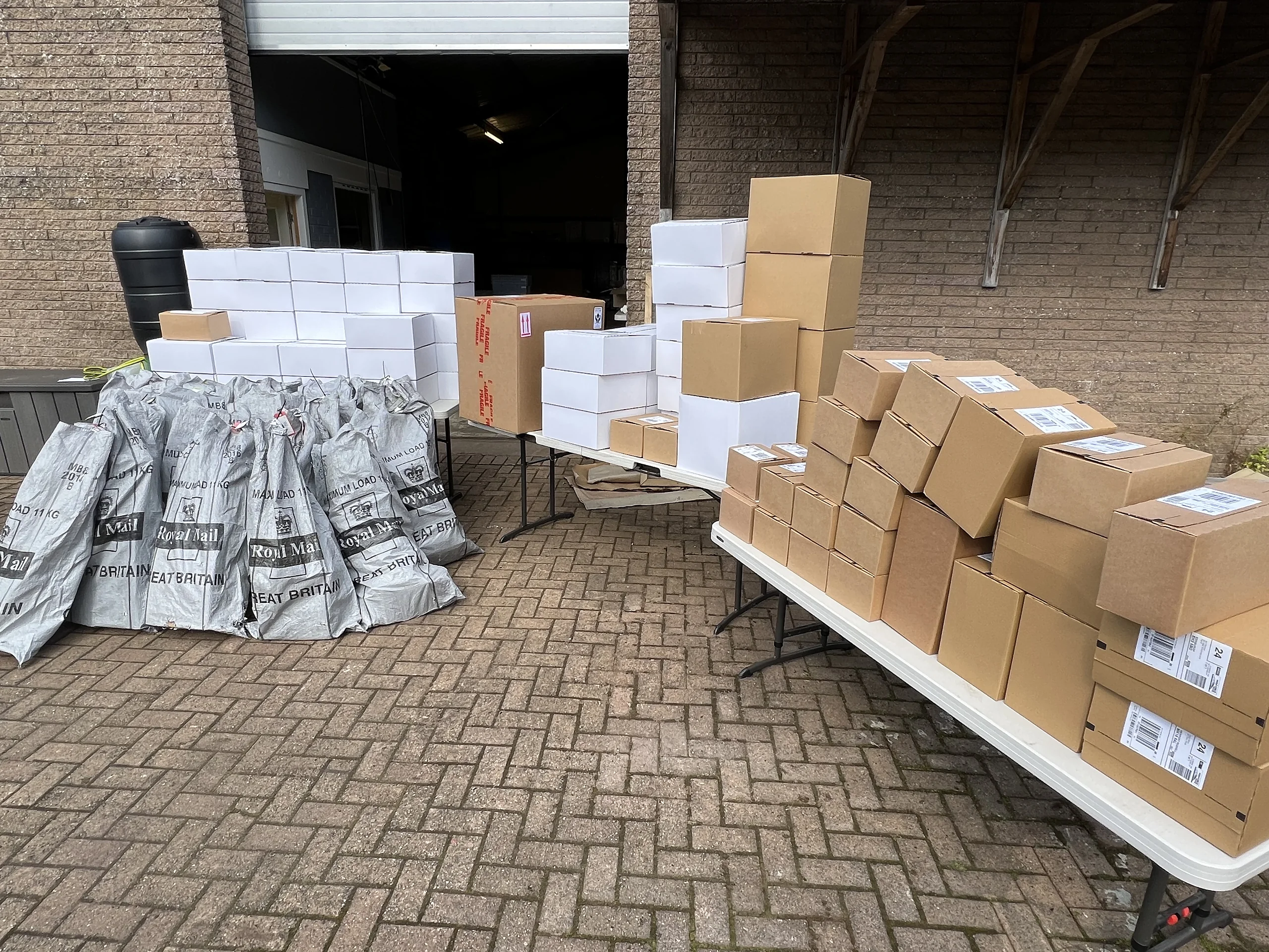 Pallets of Cylocybe parcels boxed and ready to be collected for dispatch