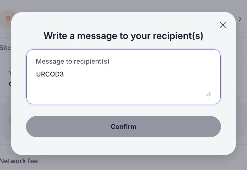 Proton Wallet message screen with order code
