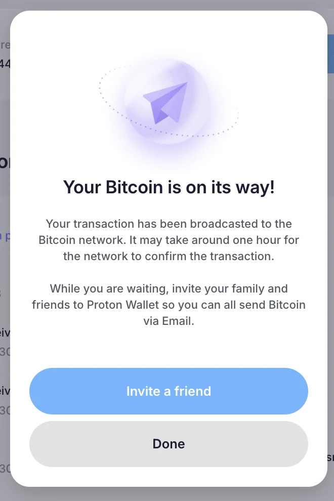 Proton Wallet sent confirmation